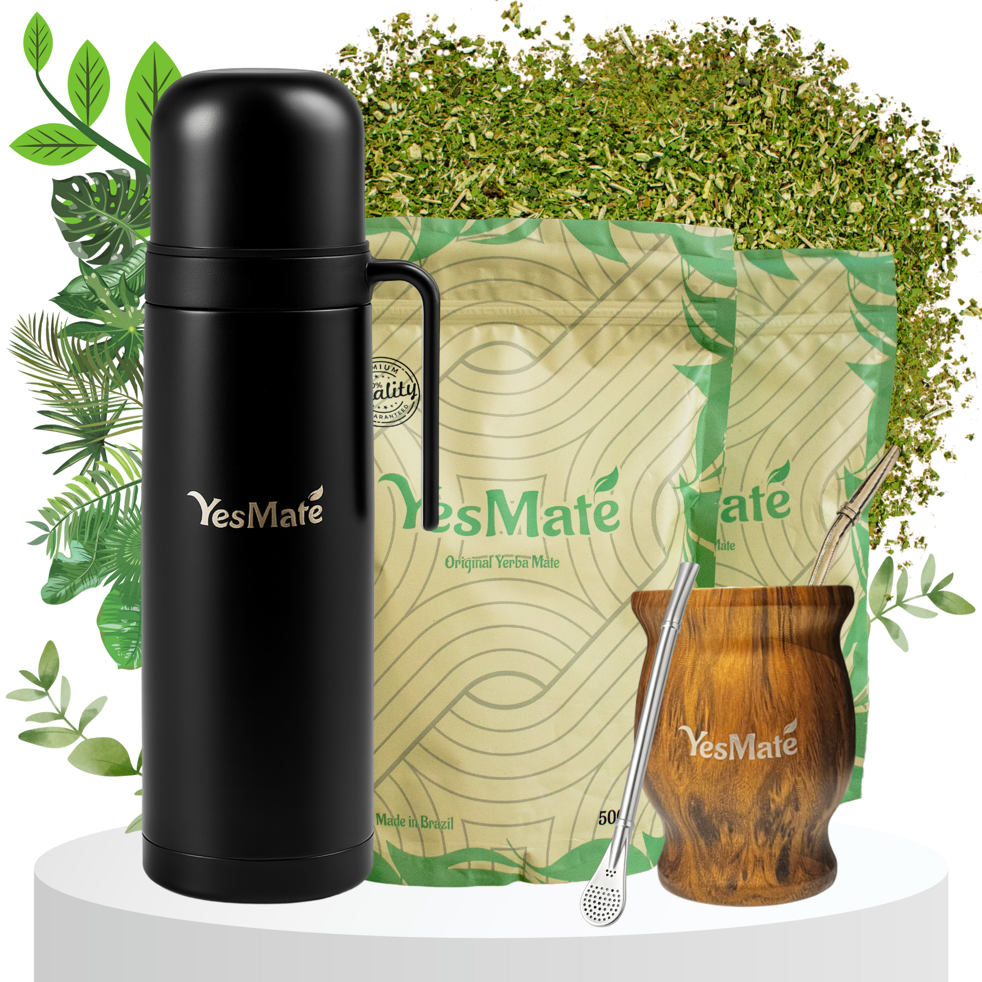YesMate Ultimate Yerba Mate Kit (Gourd, Bombilla, Thermos & 2 x 500g Bags)